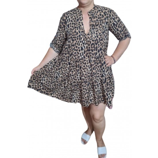 Rochie Scurta din Matase cu Imprimeu Animal Print pentru Marimi Mari